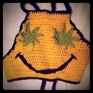 Weed smiley halter crop top